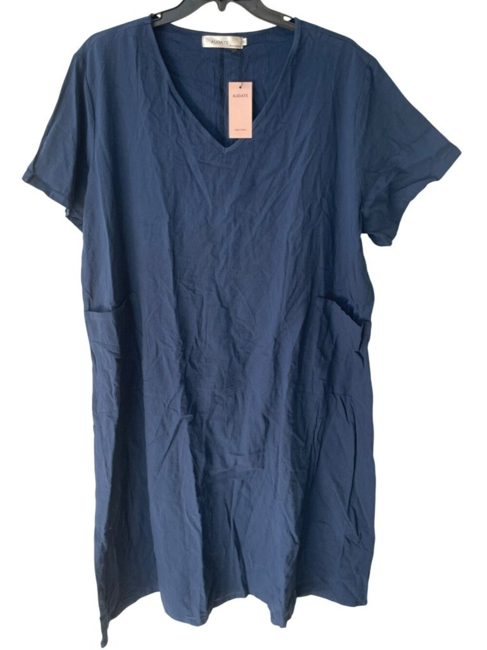 Audate Dress 100% Cotton Blue Kaftan Pockets Size 4XL NWT